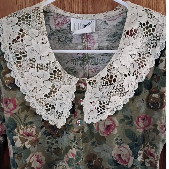 VNTG 90s FR Sport Floral Lace Collar Top Romantic Grunge Cottage Y2K Small - Picture 3 of 10